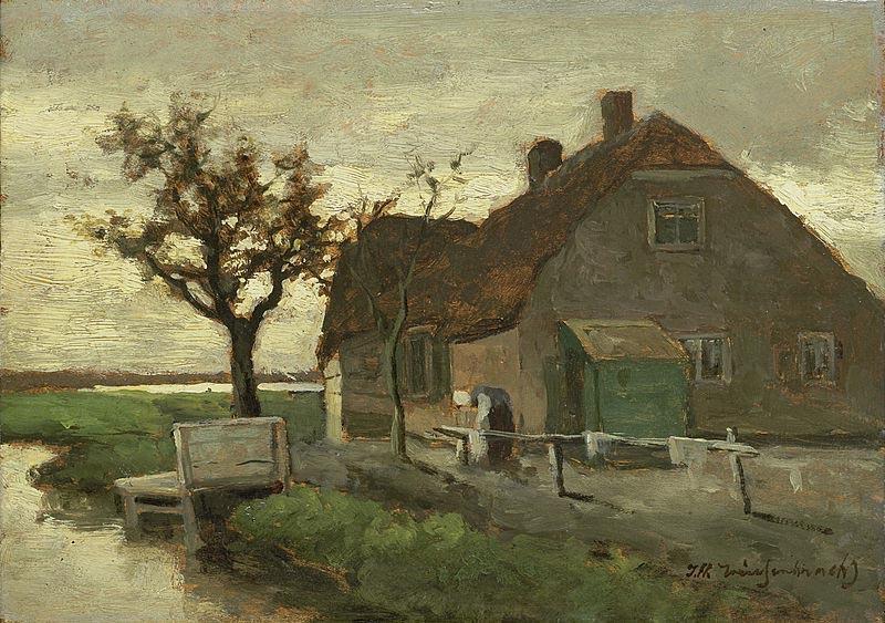 Jan Hendrik Weissenbruch Boerenhuis aan een vaart oil painting image